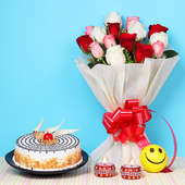 Unfolding Happiness - A Diwali gift hamper of 15 mixed flowers bunch and Butterscotch Cake